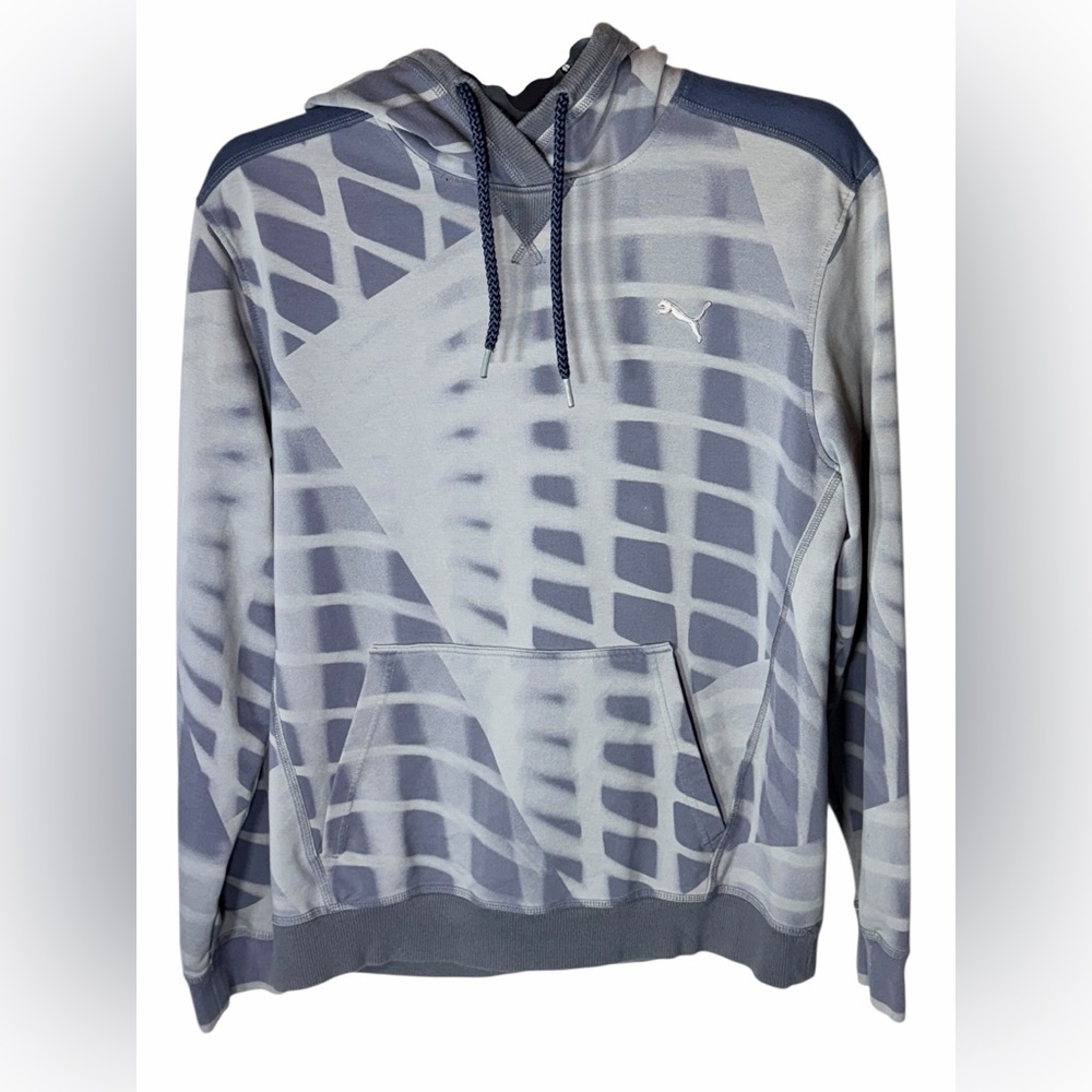 Puma Men's Geometric Blue and Gray Hoodie Large